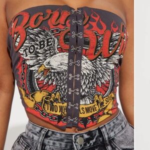 Fashion Nova Graphic Eagle Crop Top - Charcoal